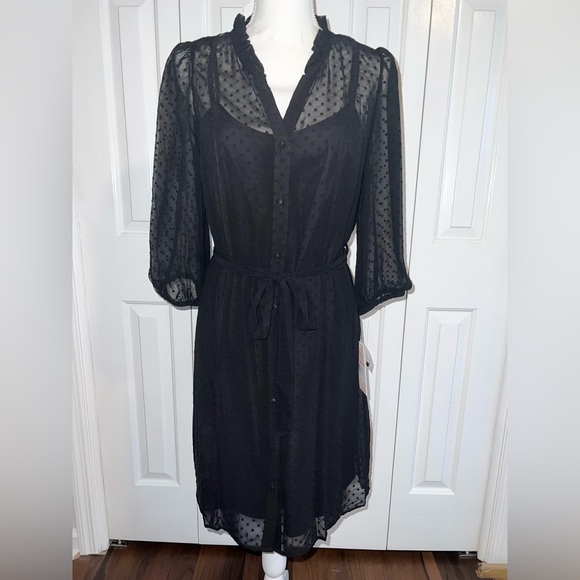 Nanette Lepore Dresses & Skirts - NWT Nanette Lapore Sheer Button Down Black Swiss Dot Dress with Cami Liner Sz 10